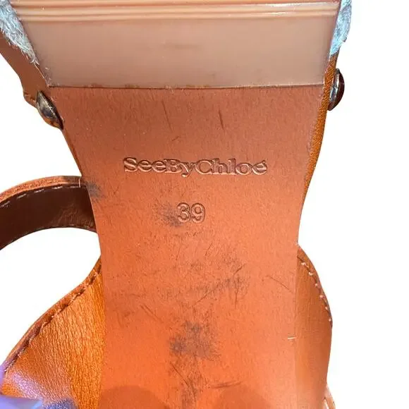 See by Chloe Vivian Espadrille Heel Sandal Shoe 39 Rubber Outsole Ankle Strap - Picture 14 of 15